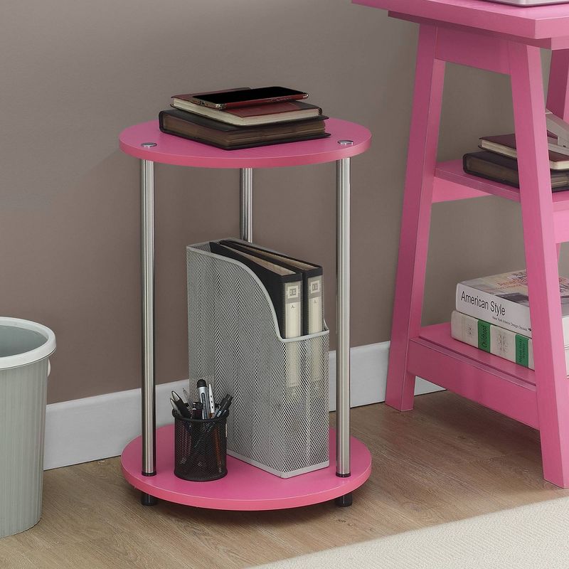 Designs2Go No Tools 2 Tier Round End Table Pink/Chrome - Breighton Home, 2 of 5