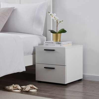 White Chipboard 2-Drawer Nightstand with Black Handles