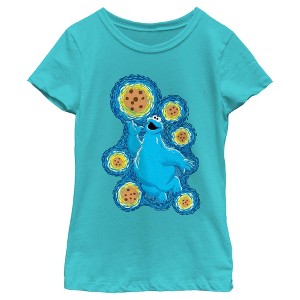 Girl's Sesame Street Starry Night Cookie Monster T-Shirt - 1 of 4