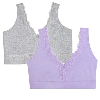 Fruit Of The Loom Women's Smoothing Back Full Coverage Wireless Bralette 2  Pack Lilac Whisper/grey Heather M : Target