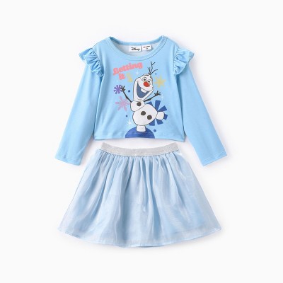PATPAT Disney Frozen Toddler Girl 2pcs Naia? Olf Flutter Long-sleeve T-shirt with Skirt Set