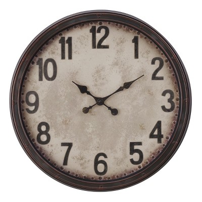 FURNIinspire Wall Clocks Round Decorative Wall Clock Living Room Hanging Clock Modern Timepiece Home Wall Decor, Brown, 20"*20"*2"