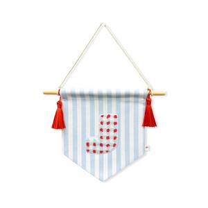Ramus & Co. "A B C" Blue Striped Create-Your-Own Banner with Red Tassels and Chenille Letter Patch - 1 of 3