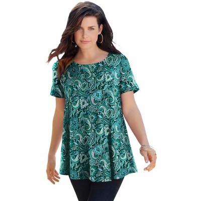 Roaman's Women's Plus Size Ultimate Swing Tee With Keyhole Back