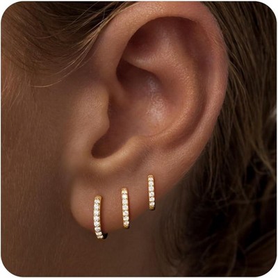 Small Sterling Silver Huggie Hoop Earrings Set for Women, 14K Gold Plated Hoops Stacks for Multiple Piercings