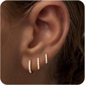 Small Sterling Silver Huggie Hoop Earrings Set for Women, 14K Gold Plated Hoops Stacks for Multiple Piercings - 1 of 4