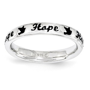 Black Bow Jewelry 3.5mm Sterling Silver Stackable Black Enamel Hope Script Band - 1 of 4
