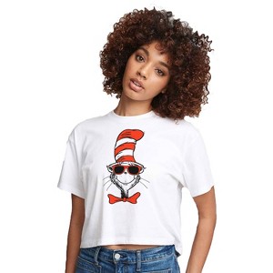 Women's - Dr. Seuss - The Cat In The Hat Cool Shades Cropped Graphic T-Shirt - 1 of 4