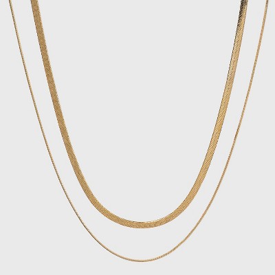 14K Gold Plated Duo Herringbone Chain Necklace - A New Day™