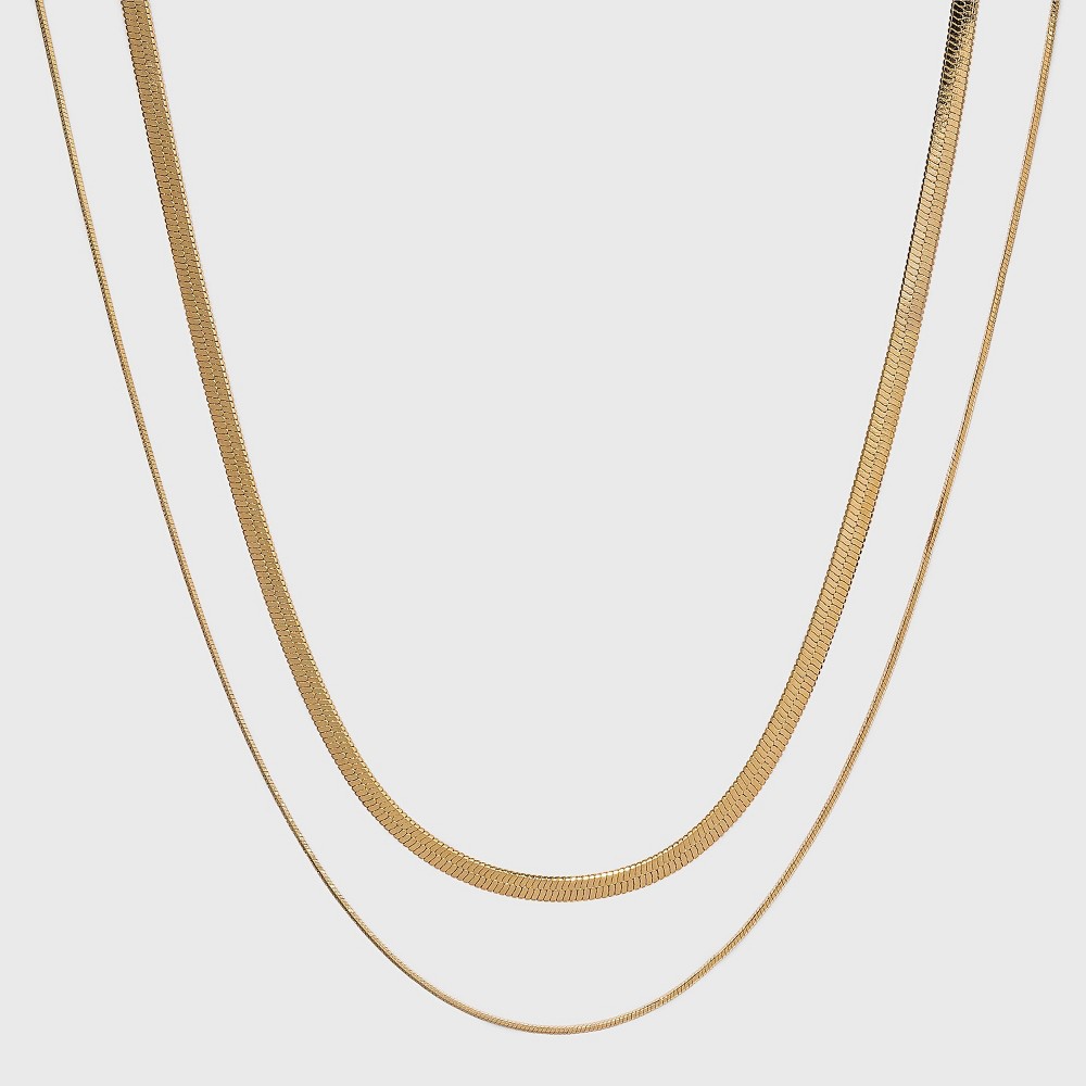 14K Gold Plated Duo Herringbone Chain Necklace - A New Day