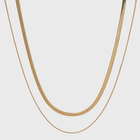 14K Gold Plated Duo Herringbone Chain Necklace Set 2pc - A New Day™ - image 1 of 3