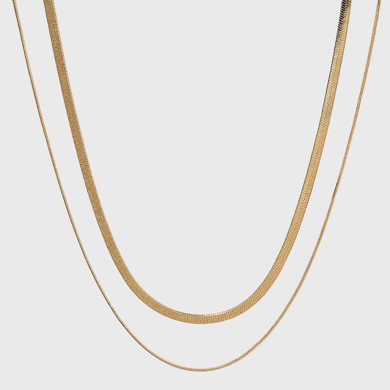 14K Gold Plated Duo Herringbone Chain Necklace Set 2pc - A New Day&#8482;, 1 of 7