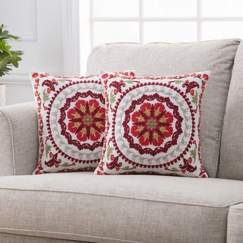 Chanasya Embroidered Medallion Boho Red White Floral Throw Pillow Cover 2 piece Set 18 X 18 Target