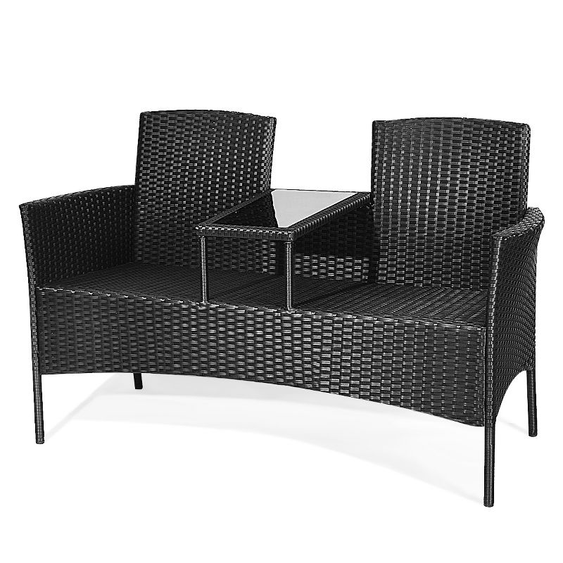 Tangkula Outdoor Conversation Furniture Set Rattan Wicker Loveseat Sofa Chair, 5 of 7