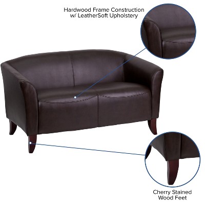 Cherry Brown LeatherSoft Track Arm Loveseat for Reception