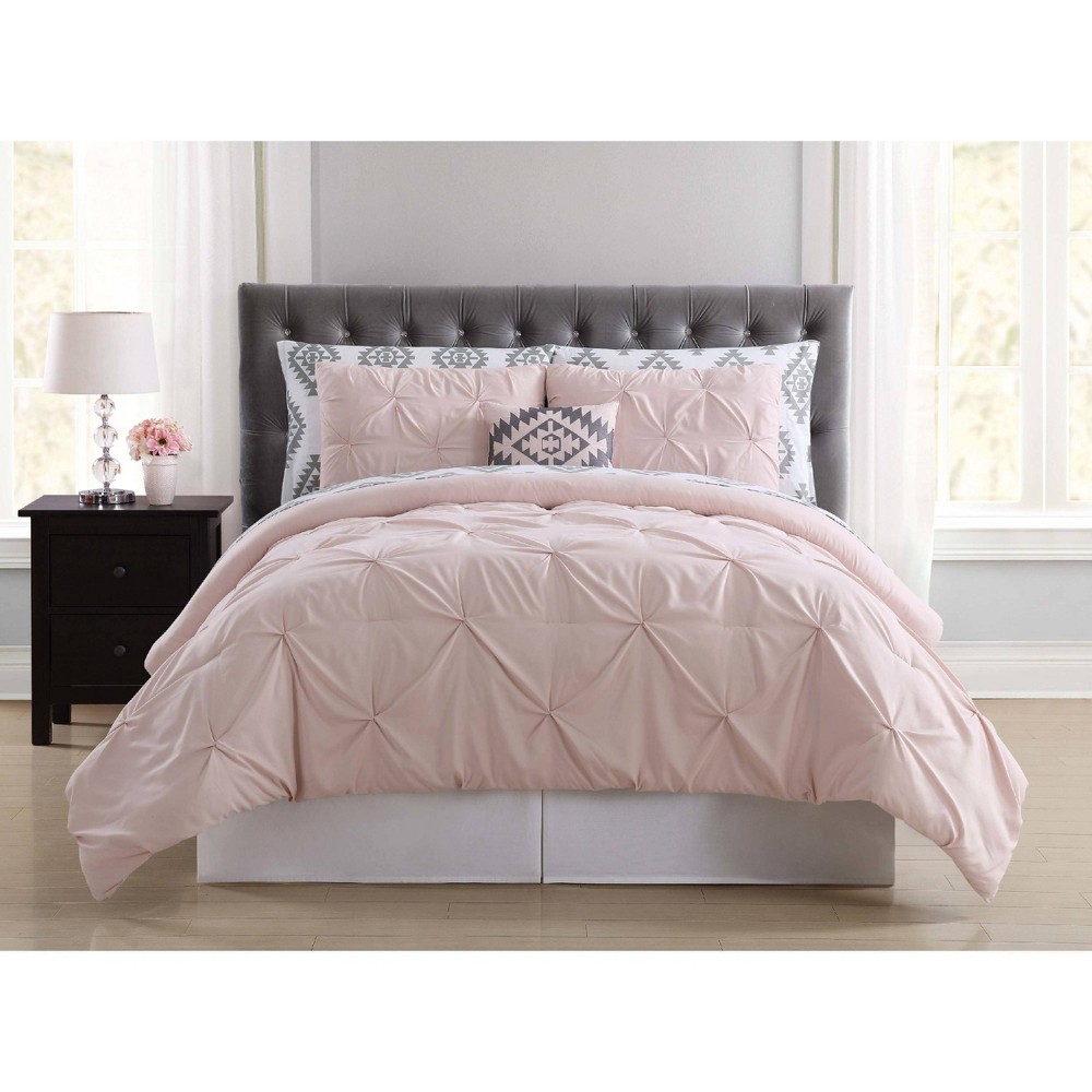 Photos - Duvet Truly Soft Everyday Twin Pueblo Pleated Bed in a Bag Set Blush: Geometric