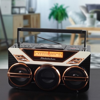 Studebaker Black Retro Boombox with Bluetooth and CD Player