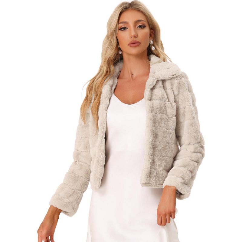 Allegra K Women's Collar Warm Winter Outwear Cropped Faux Fur Fluffy Coat, 1 of 6