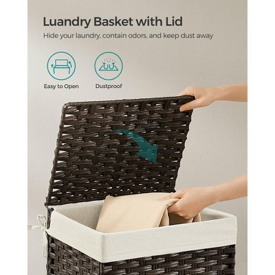 Brown Woven Storage Basket with Lid and Removable Liner