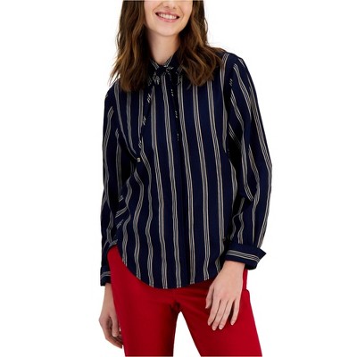 Tommy Hilfiger Mens Striped Button Up Shirt, Blue, Large