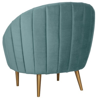 Razia Seafoam Velvet Barrel Arm Chair with Wood Legs