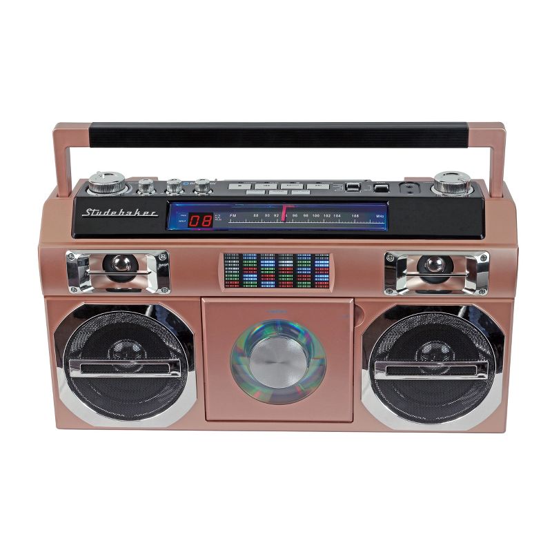 Studebaker SB2145 80's Retro Street Portable Bluetooth Boombox with FM Radio, CD Player, LED EQ and 10 Watts RMS Power, 2 of 6