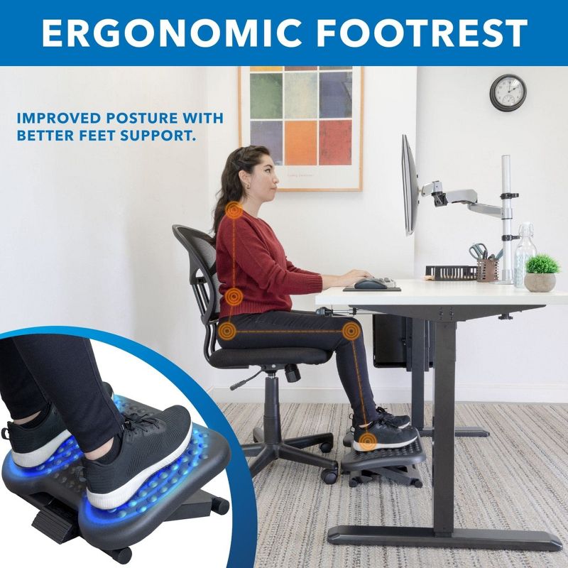 Mount-It! Ergonomic Under Desk Footrest | Height Adjustable Office Foot Rest with 3 Height Levels | Home Office Footrest with Massage Surface, 4 of 10