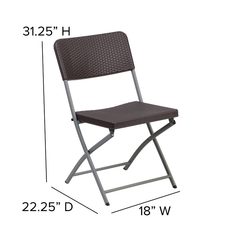 Flash Furniture 2 Pack HERCULES Series Brown Rattan Plastic Folding Chair with Gray Frame, 4 of 9