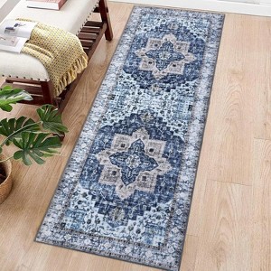 Acekool 8x10 Vintage Grey Washable Area Rug, Distressed Medallion Non-Slip Stain Resistant Carpet for Living Room, Bedroom, Home Decor - 1 of 4