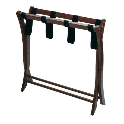 Winsome Walnut Wood Foldable Luggage Rack with Black Straps