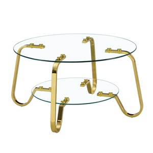 TopComfy End Tables Retro Minimalist Style Casual Table Metal Double Layer Tempered Glass Coffee Table For Living Room, Gold, 31.5"*31.5"*17.7" - 1 of 4