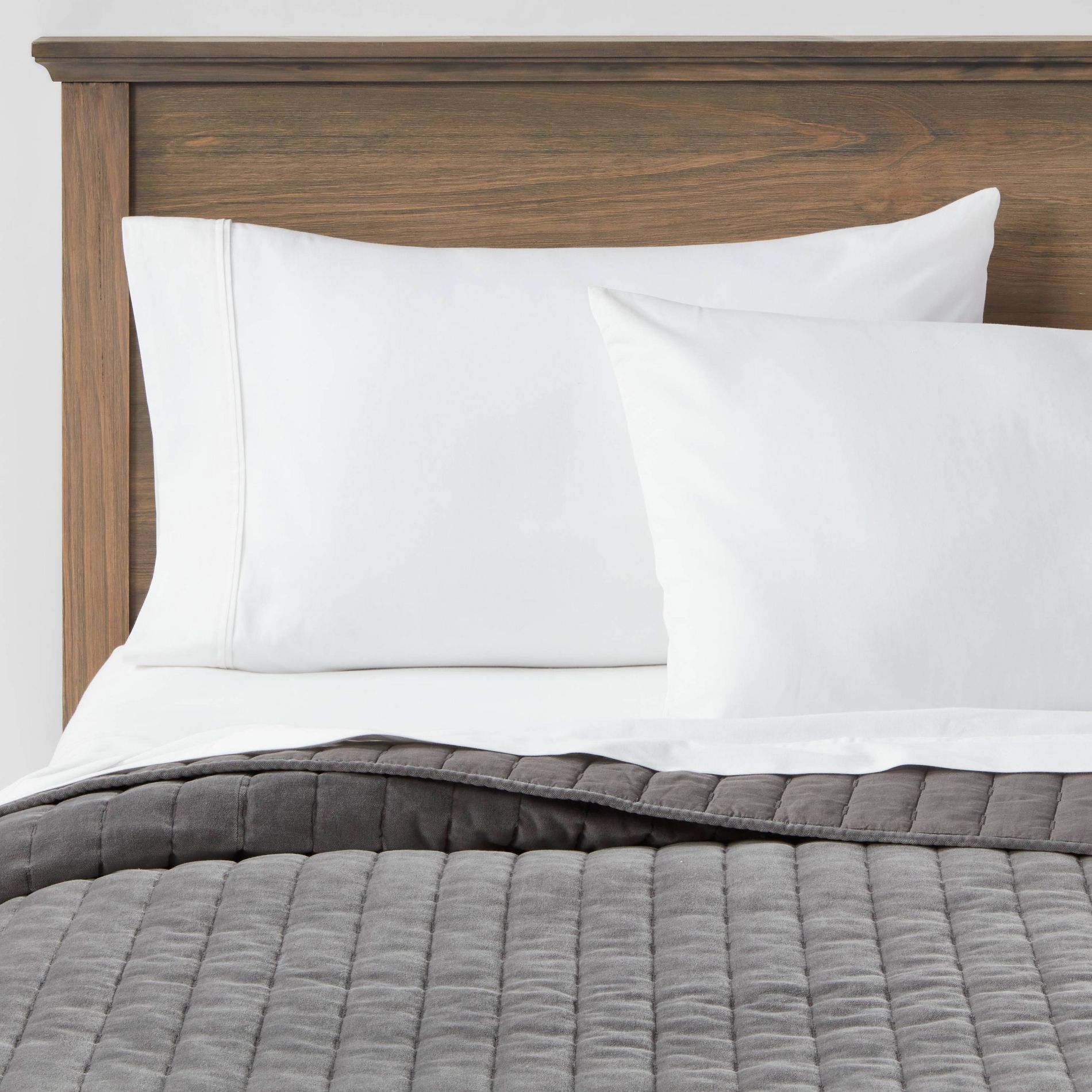 Full/Queen Channel Stitch Velvet Quilt Charcoal - Threshold™: Cotton Backing, Year-Round Comfort, Machine Washable