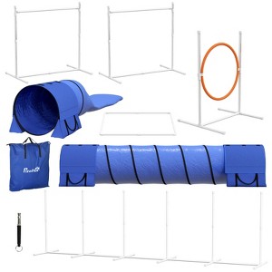 PawHut 7 Piece Dog Agility Training Equipment with Tunnels, Weave Poles, Adjustable Hurdle Jumping Ring, Pause Box, Whistle for Backyard, Blue - 1 of 4