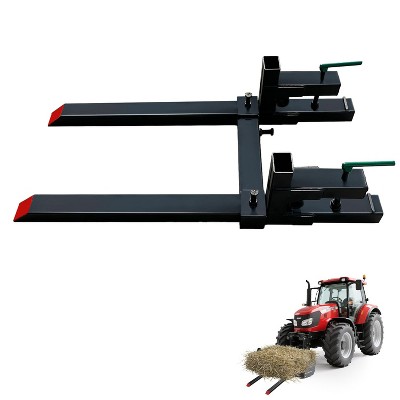 43in Clamp On Pallet Forks, 2000Lb Bucket Forks with Adjustable Stabilizer Bar, Quick Attach for Tractor Attachments