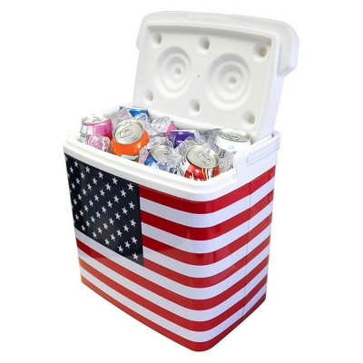 Life 3028184 Tinny Portable Retro Tin Drink Cooler, Great for Camping, BBQ, Travel, Beach, and Picnic, with USA Flag Red, White, and Blue Decoration