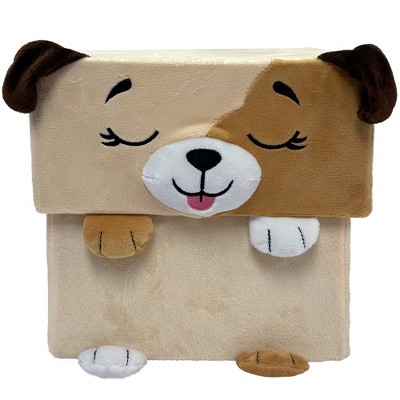 Tan and Brown Plush Dog Storage Box with Weighted Paws