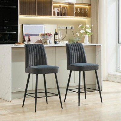 SKRAN Contemporary Velvet Upholstered Counter Height Barstool  Set of 2 With Backs and Metal Legs for Dining Room, Cafe