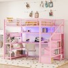 Whisen Full Size Loft Bed with Staircase, Wardrobe, Desk, Storage Shelves, LED Lights & Charge Station - Pink - 2 of 4