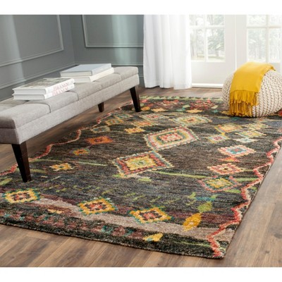 Hand-Knotted Black Wool and Viscose Geometric Rug, 4' x 6'
