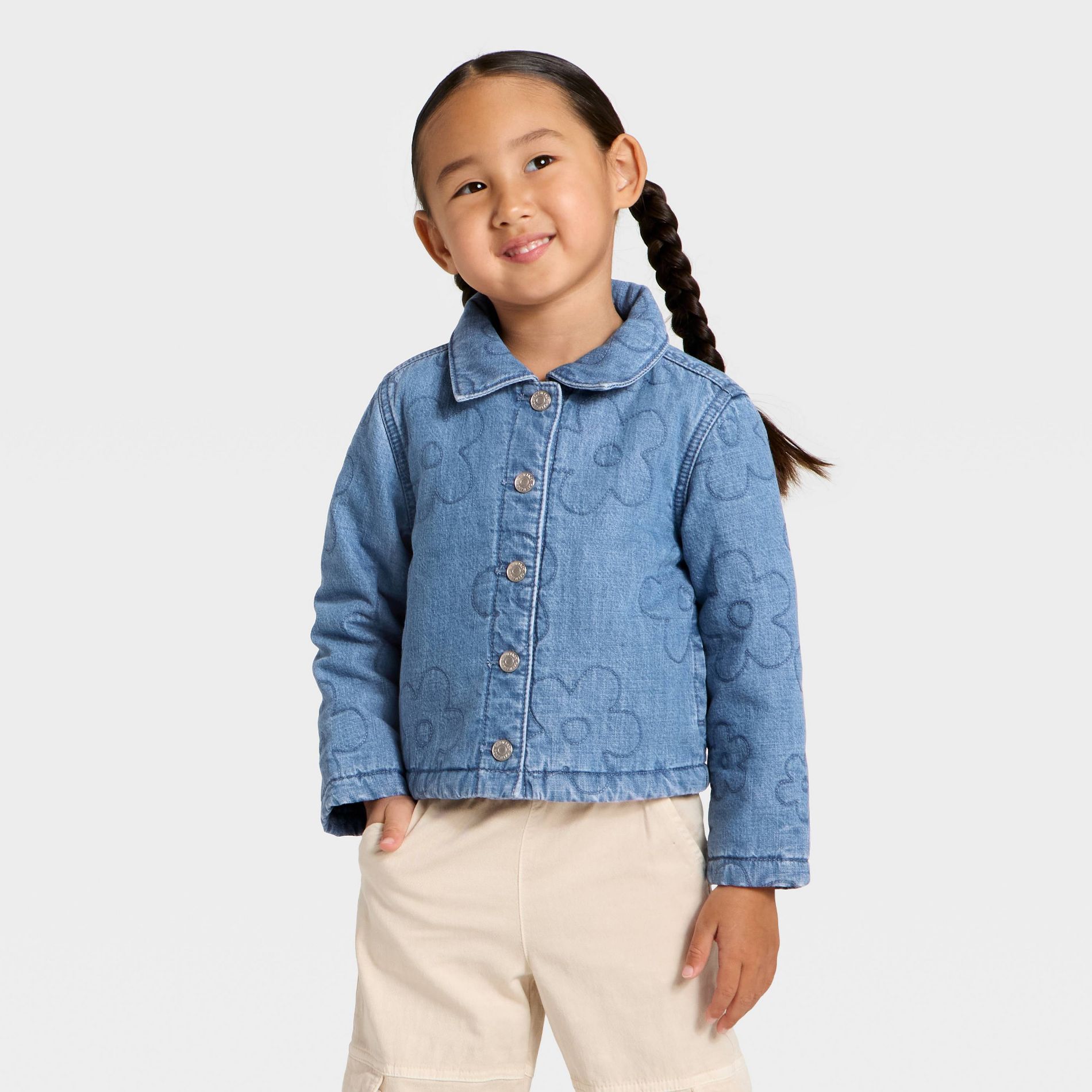 Toddler Girls' Quilted Denim Jacket - Cat & Jack™ Medium Wash 5T