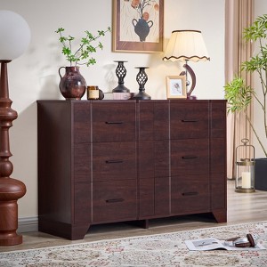 Farmhouse Drawers Dresser for Bedroom, Wood Curved Wide Chest of Drawers - 1 of 4