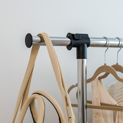 Adjustable Black Metal Single Rod Clothes Rack with Wheels