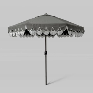 9' Sunbrella Scallop Base and Fringe Market Patio Umbrella with Auto Tilt - Bronze Pole - California Umbrella - 1 of 3