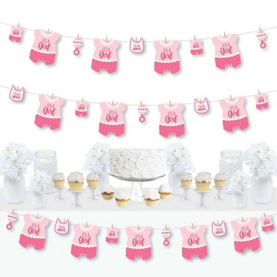 Big Dot of Happiness It's a Girl - Pink Baby Shower DIY Decorations - Clothespin Garland Banner - 44 Pieces