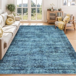 Homhougo 6x9,Runner Rug Soft Vintage Distressed Washable Rug Runners for Hallways Non-Slip Kitchen Runner Low Pile Retro Abstract Blue Multi - 1 of 4