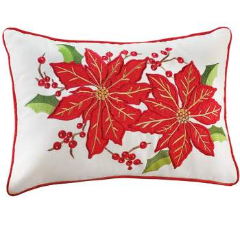 Collections Etc Beautiful Poinsettias & Holly Berries Accent Pillow 19 X 12 X 1