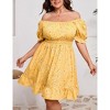 Women's Plus Size Square Neck Printing Smocked Dress Ruffled Cap Sleeves Dress A Line Maxi Formal Dress - 4 of 4