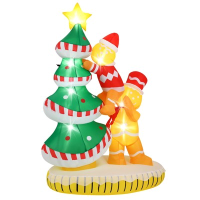 Tangkula 7 FT Lighted Christmas Inflatable Gingerbread Men Climbing Christmas Tree with LED Lights & Built-in Fan Stakes & Ropes Holiday Decoration