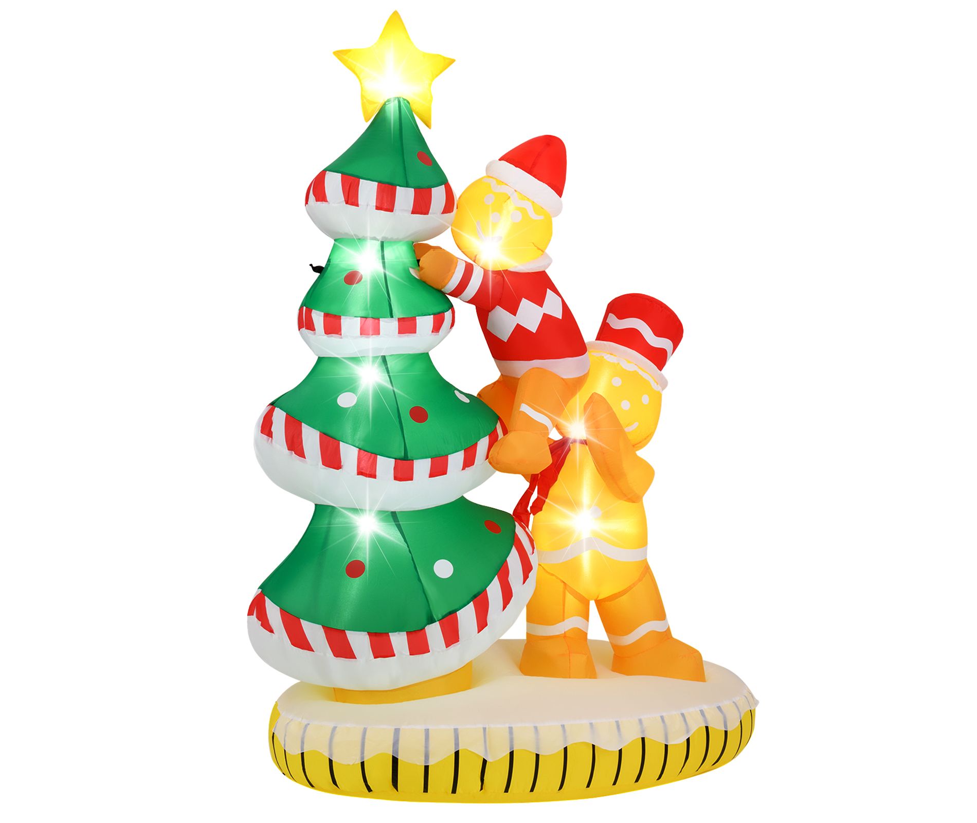 Tangkula 7 FT Lighted Christmas Inflatable Gingerbread Men Climbing Christmas Tree with LED Lights & Built-in Fan Stakes & Ropes Holiday Decoration