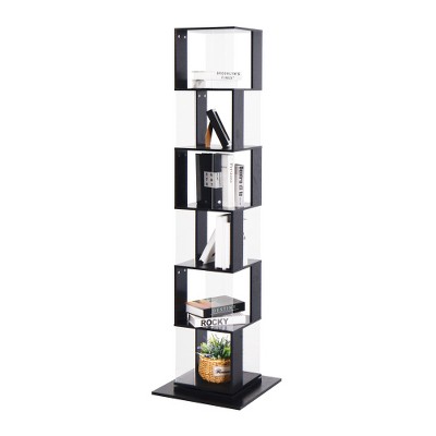 LIVAREEmlen 6 Tier Rotating Bookshelf, Floor Rack Simple Bookcase with Acrylic Plate Student Multi-Function Creative Bookshelf for Living Room